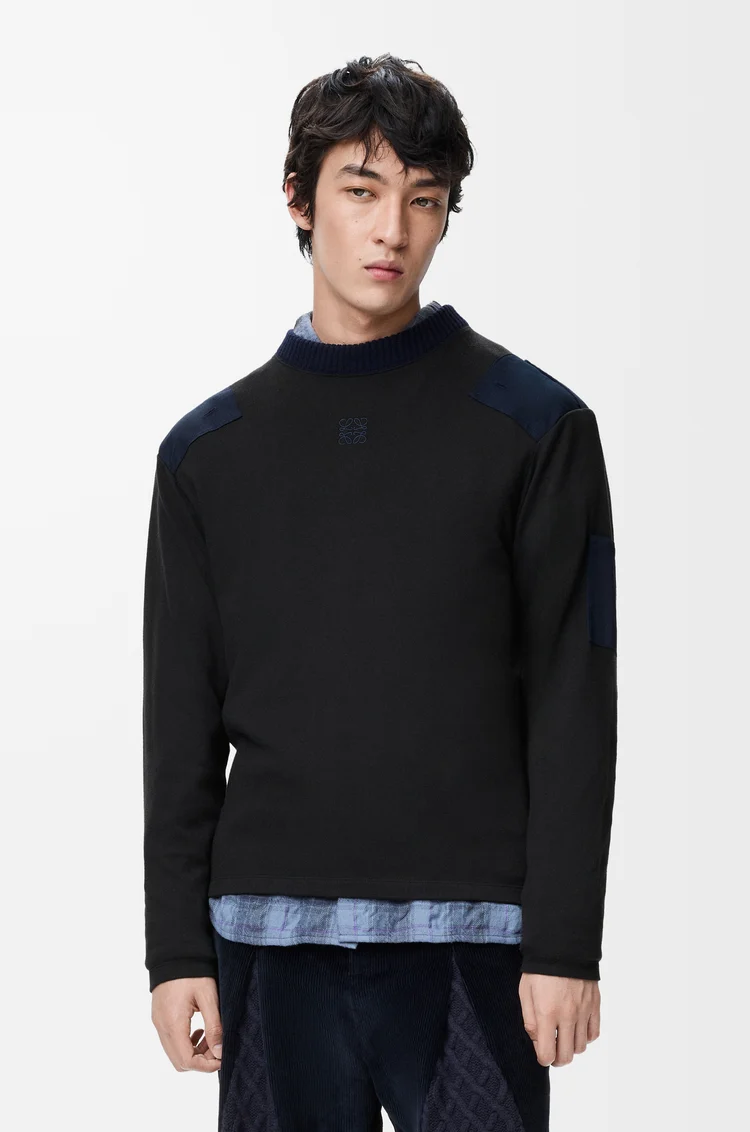 LOEWE Top de manga larga en mezcla de algodón Antracita/Azul Marino Oscuro