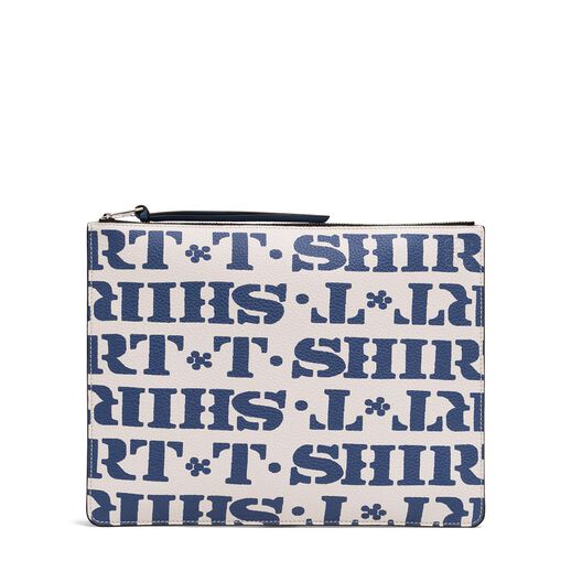 LOEWE Pouch Plana Mediano T Shirt Blanco Suave/Azul Varsity LOEWE Pouch Plana Mediano T Shirt Blanco Suave/Azul Varsity all
