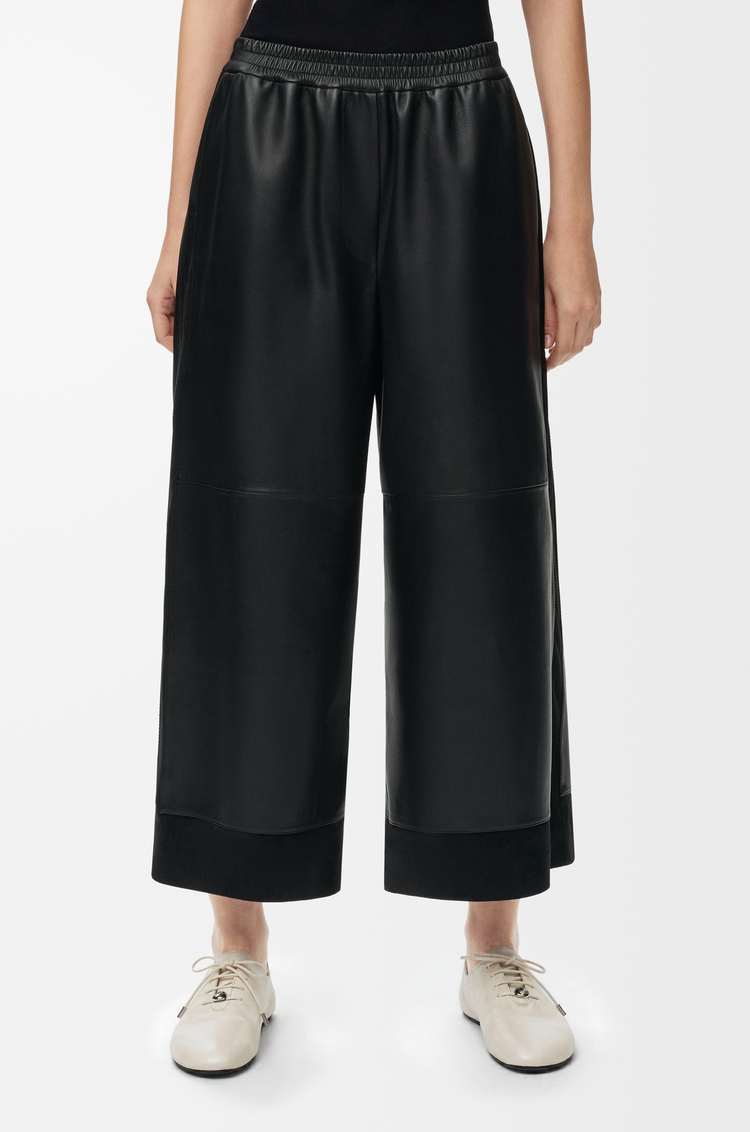 LOEWE Cropped trousers in nappa lambskin and suede Black