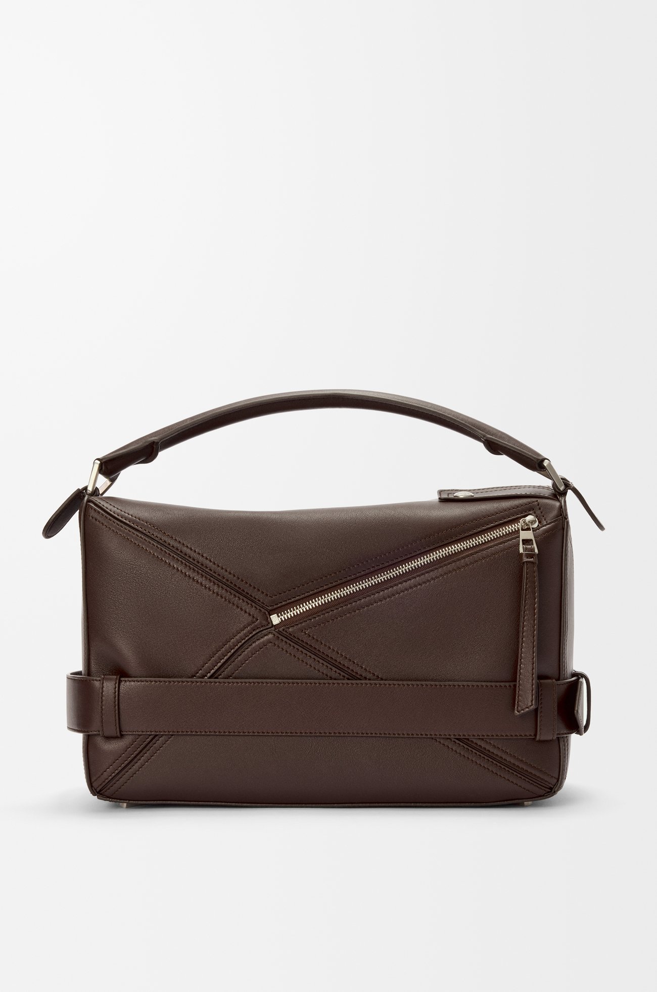 LOEWE Große Puzzle Biker Tasche aus glänzendem Kalbsleder Dunkler Brownie