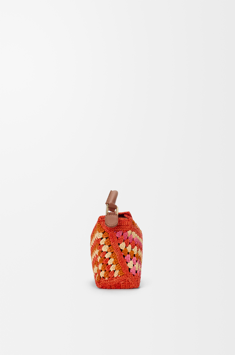 LOEWE Mini Puzzle Edge bag in raffia and calfskin Bright Orange/Pink