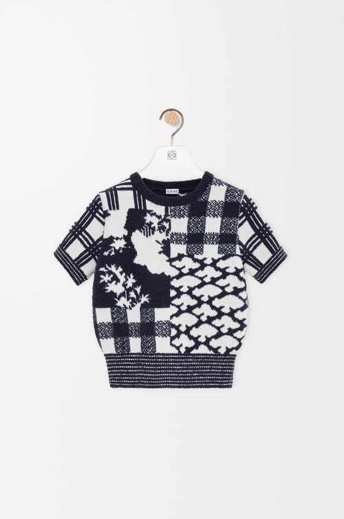 LOEWE Jersey de manga corta en lana Azul Marino/Blanco