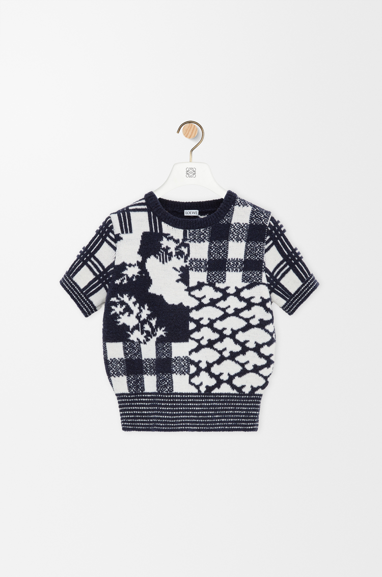 LOEWE Jersey de manga corta en lana Azul Marino/Blanco