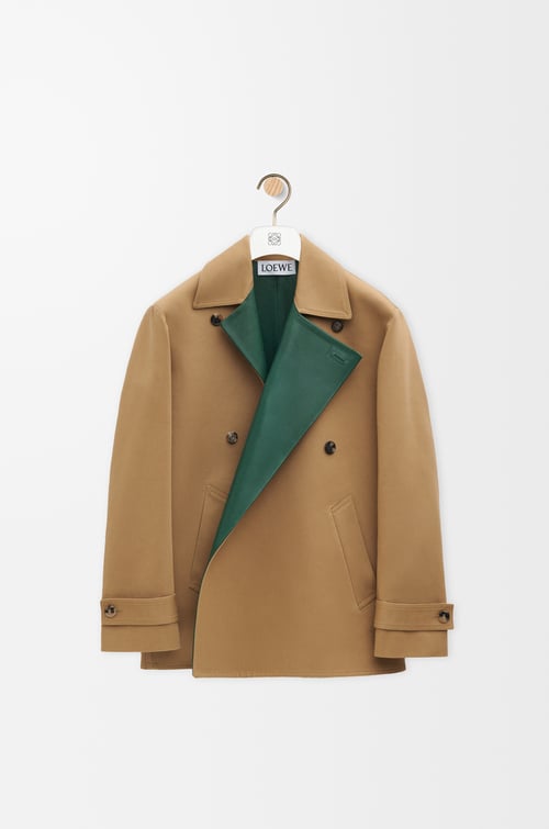LOEWE Abrigo en algodón y piel napa de becerro Beige/Verde Caqui