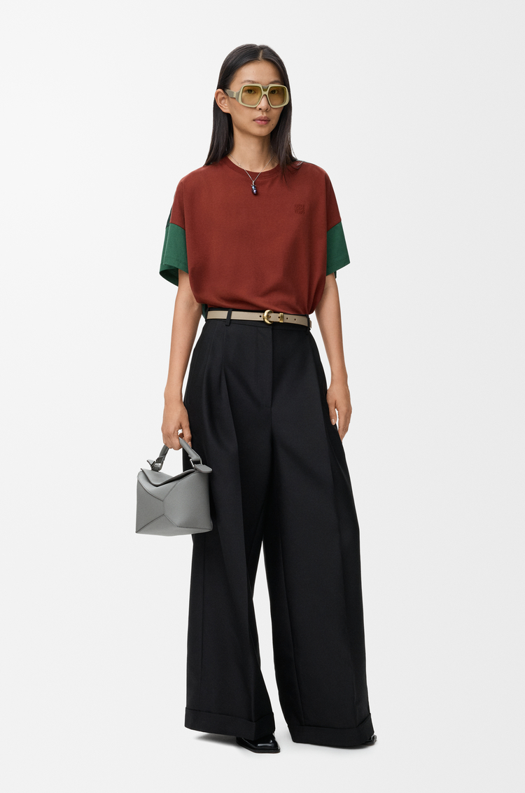 LOEWE ボクシーフィット Tシャツ（コットン&シルク） ブラウン/ダークグリーン