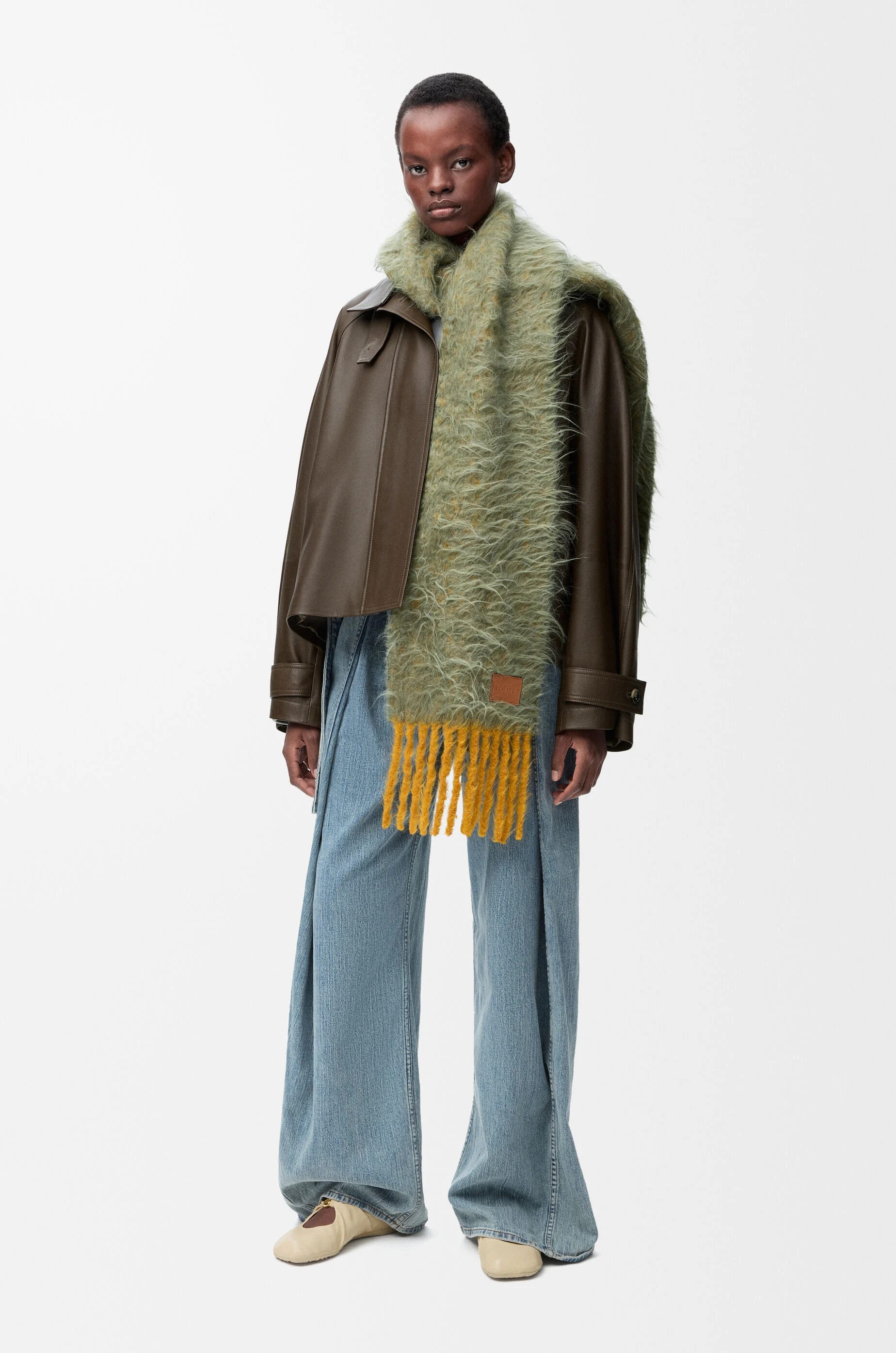 Short parka in nappa calfskin Green - LOEWE USA Official Website