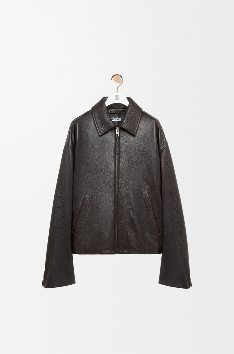 LOEWE Chaqueta con cremallera en piel de ciervo Marrón Oscuro