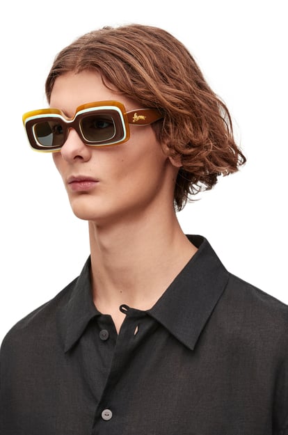 LOEWE Rechteckige Multilayer Sonnenbrille aus Acetat Braun/Mehrfarbig plp_rd