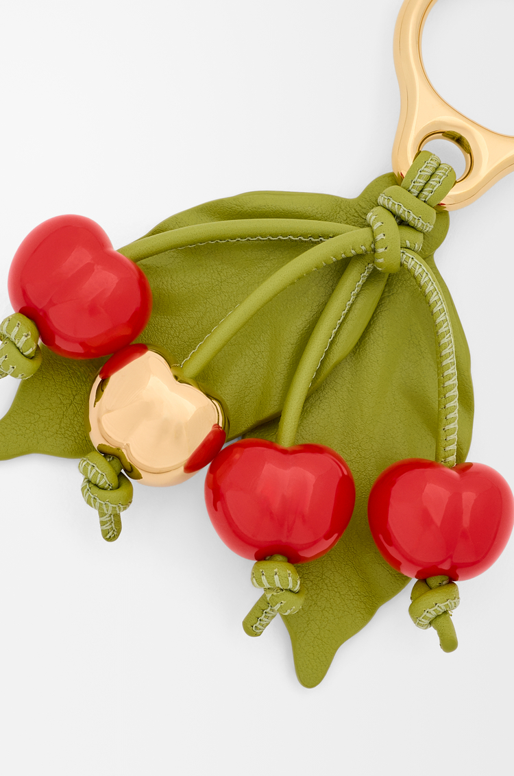 LOEWE Cherry charm in classic calfskin Green/Red
