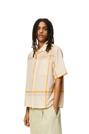 LOEWE Short sleeve check shirt in silk and cotton Beige/Yellow plp_rd