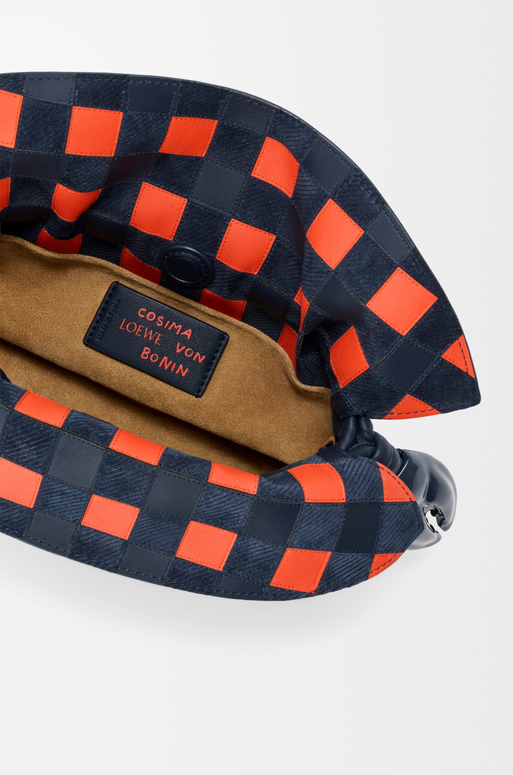 LOEWE Mini Flamenco clutch in nappa calfskin and check intarsio Deep Navy/Multicolor