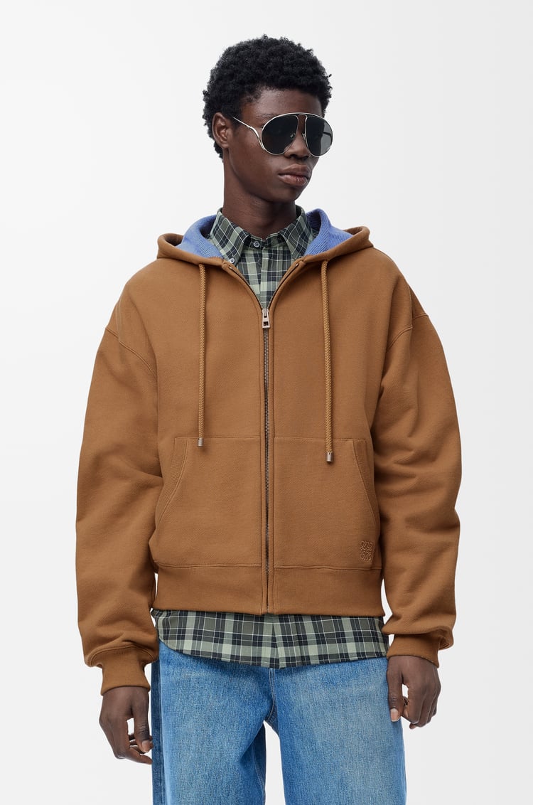LOEWE Felpa con cappuccio e zip in cotone Beige/Blue