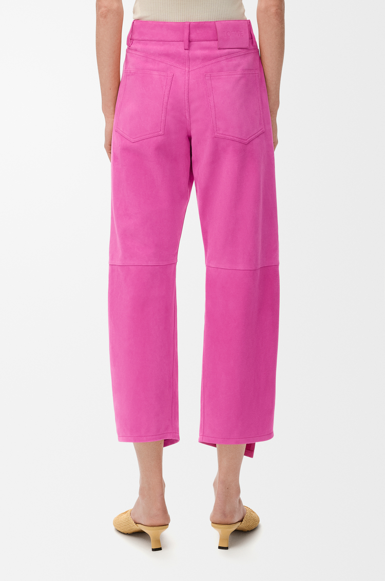 LOEWE 绒面羊皮革长裤 粉色