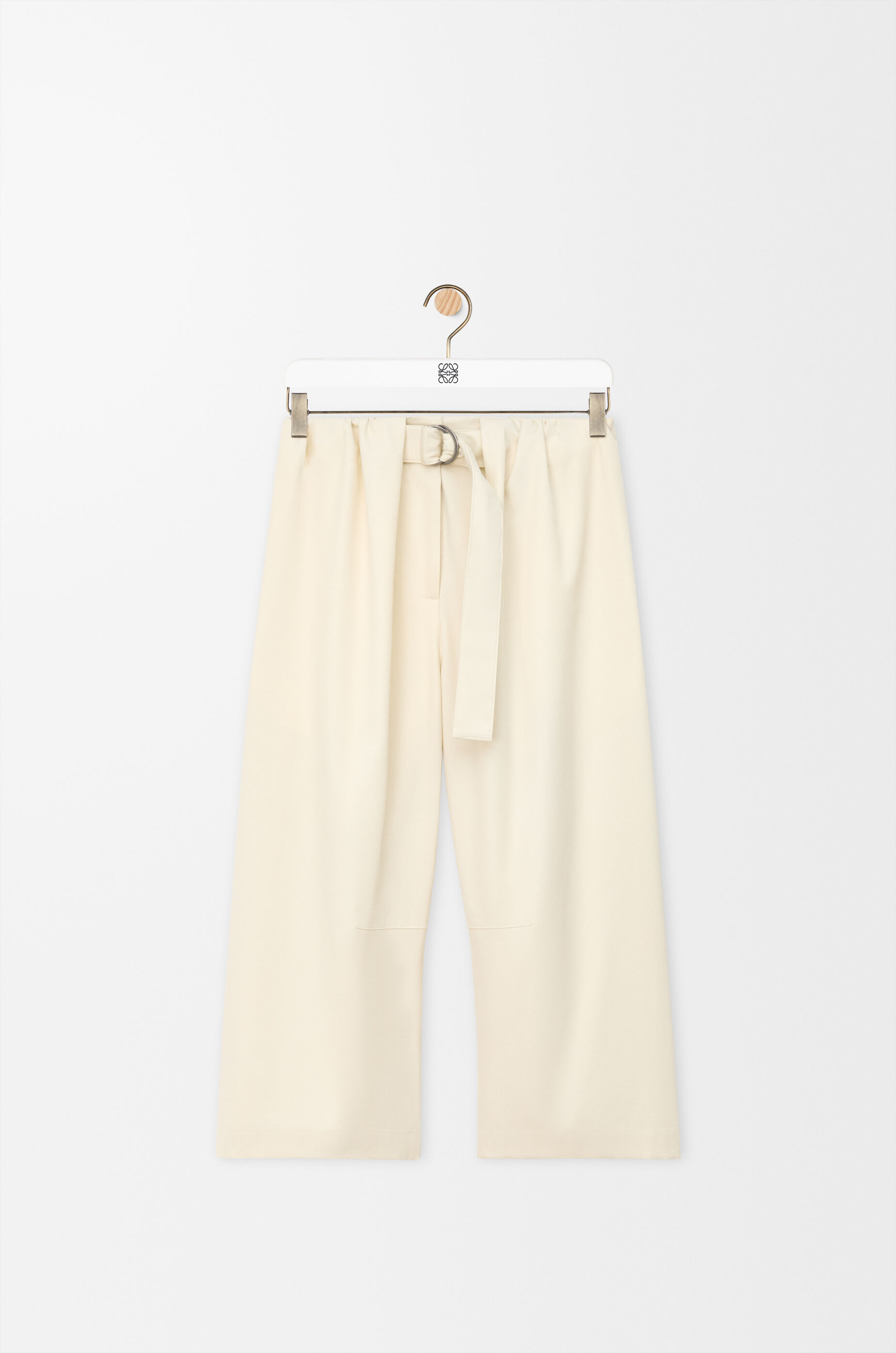 Cropped belted trousers in cotton and silk Beige - LOEWE
