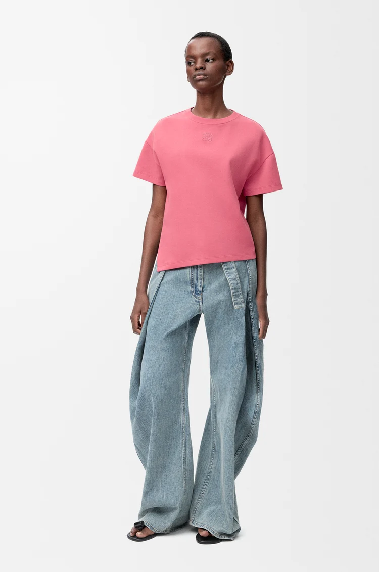 LOEWE Camiseta asimétrica en mezcla de algodón Rosa
