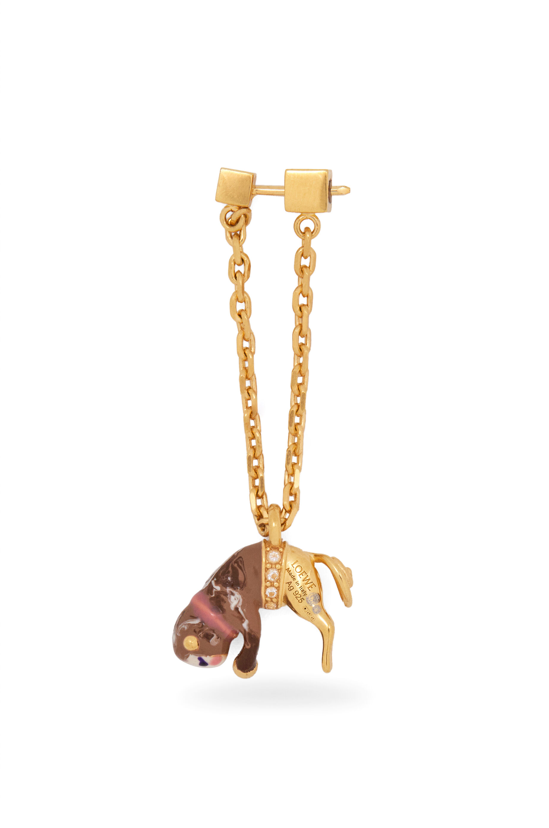Loewe Women s Dangling Monkey Earring in Sterling Silver Enamel and Crystals Metallic Earrings
