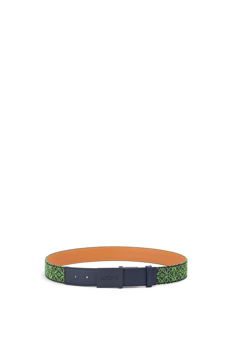 LOEWE Cinturón en jacquard y piel de ternera con placa Verde Manzana/Azul Marino Prof pdp_rd