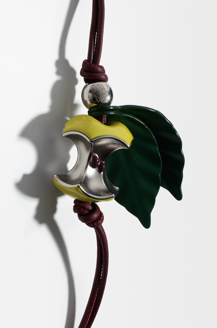 LOEWE Apple charm in brass and calfskin Green/Silver