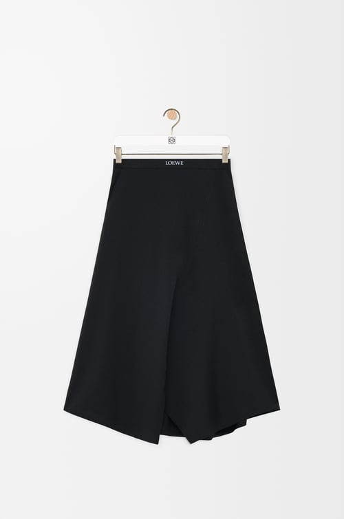 LOEWE Falda asimétrica en lana Negro