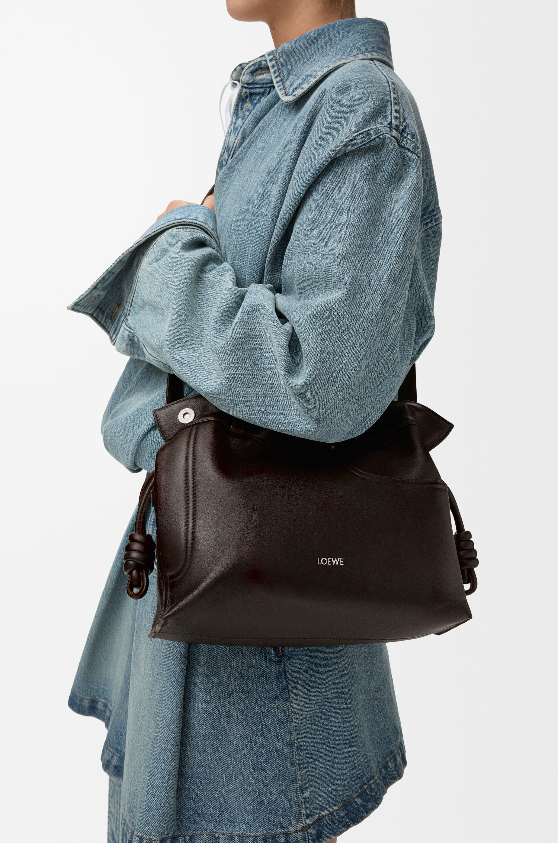 LOEWE フラメンコ クラッチ ミディアム ダークブラウン パンタ フラメンコクラッチ ミディアム（シャイニーカーフ） ブラウン