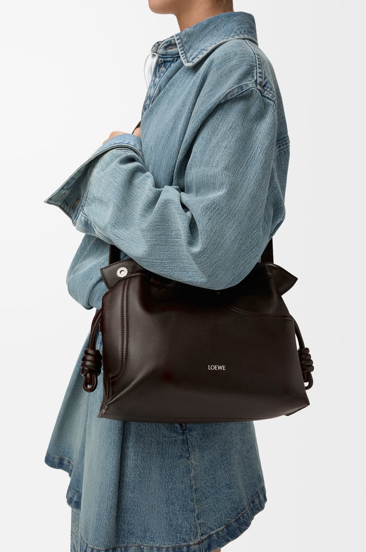 LOEWE Panta medium Flamenco clutch in shiny calfskin Vintage Brown
