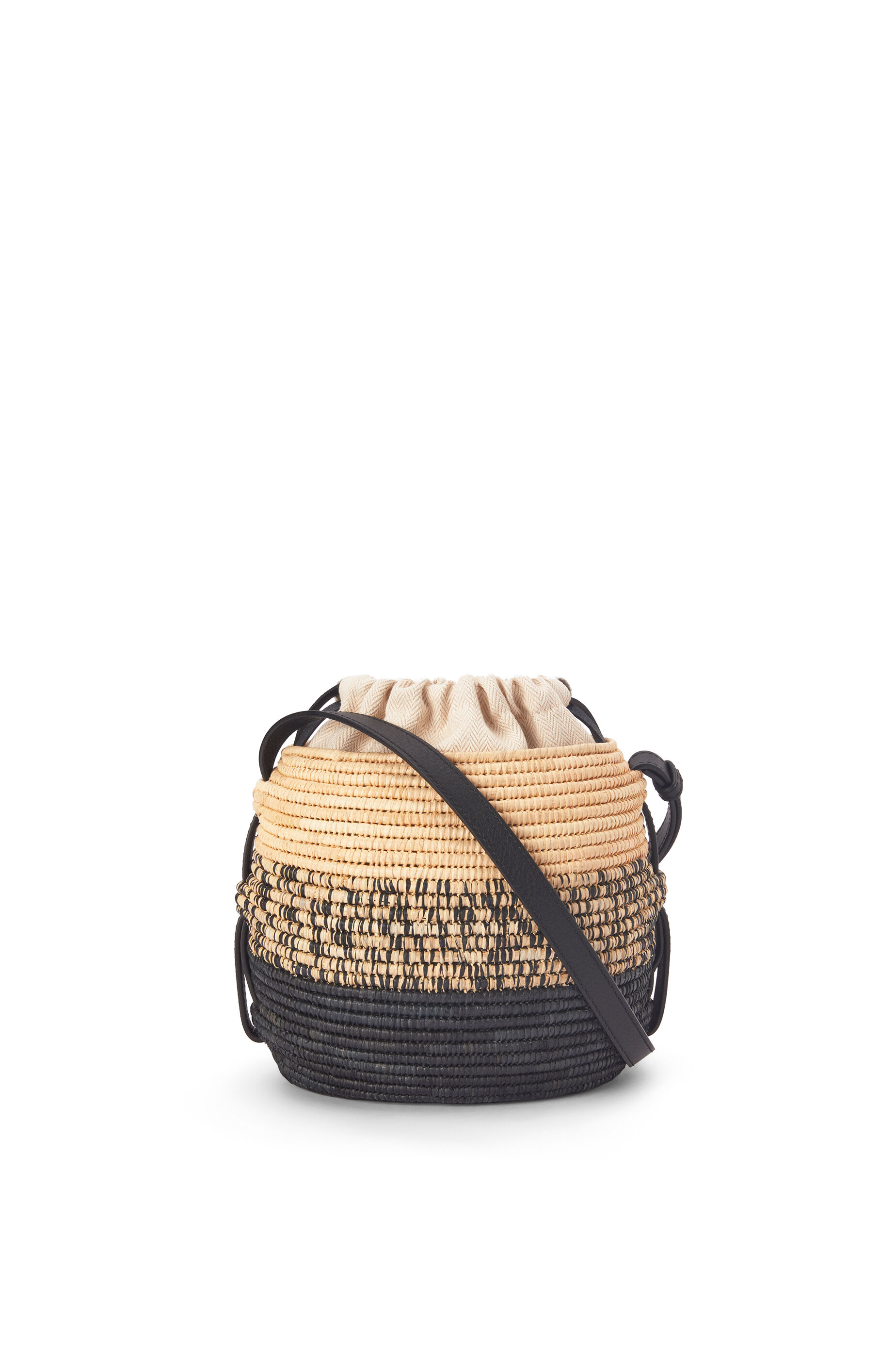 Beehive Basket bag in raffia and calfskin Natural/Black - LOEWE
