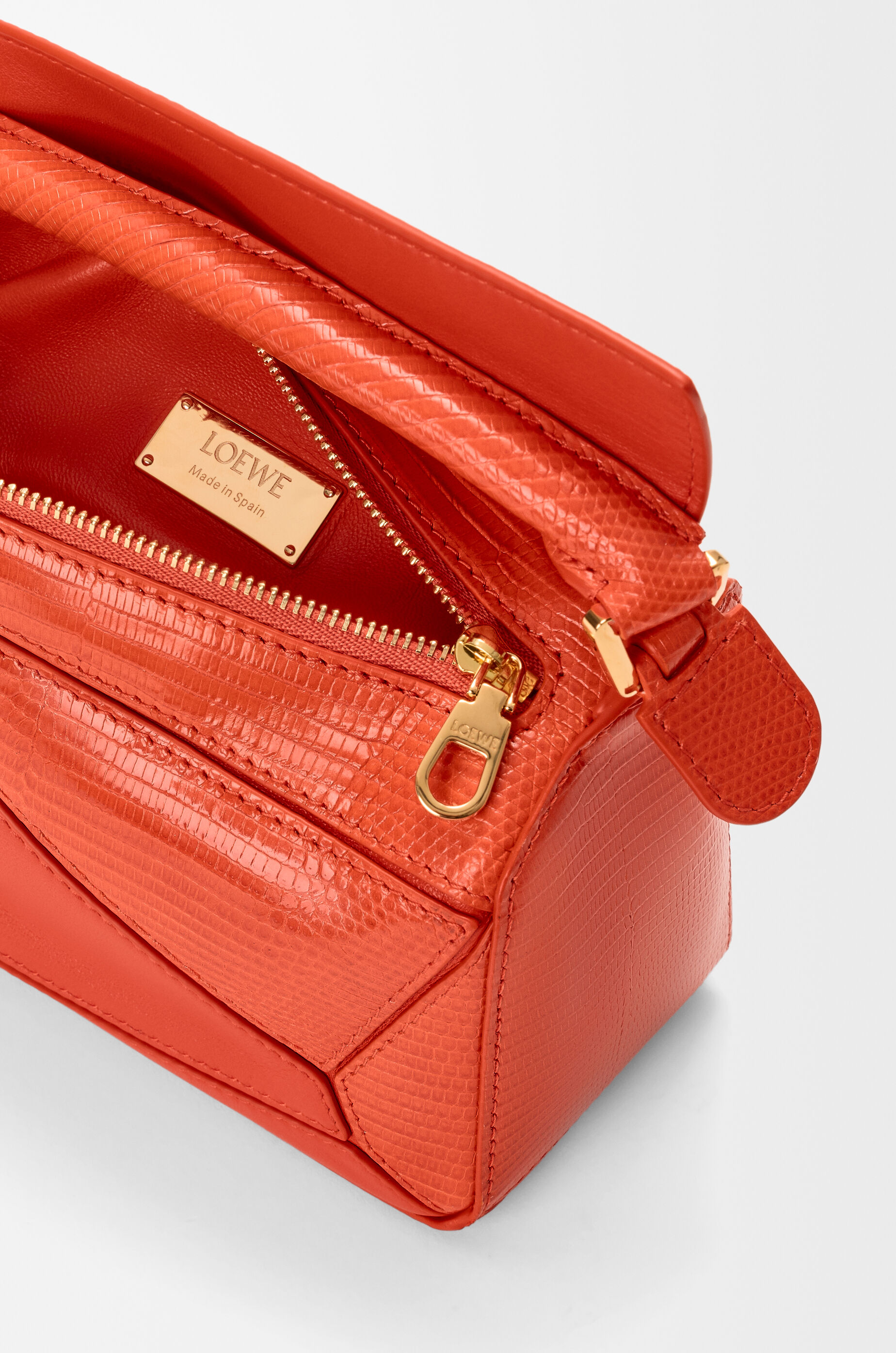 Mini Featherlight Puzzle bag in lizard and nappa lambskin Orange