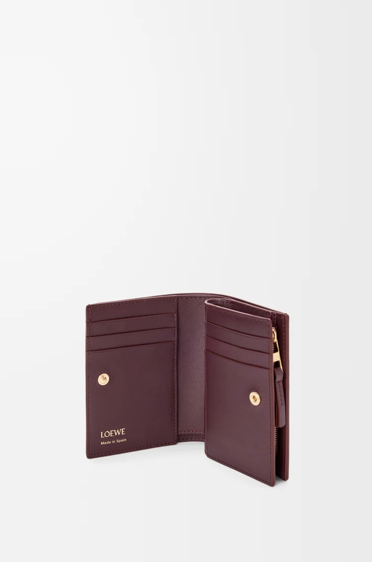 LOEWE Duet compact wallet in smooth and grained calfskin Dark Burgundy