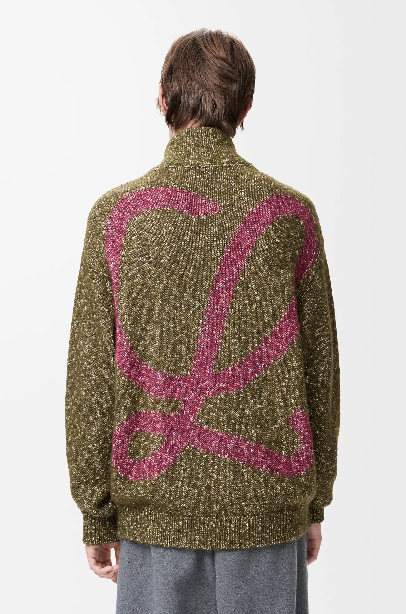 LOEWE Zip-up cardigan in cotton, linen and wool Khaki Green