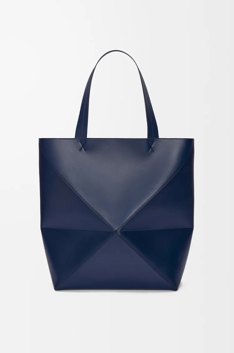 LOEWE XL Puzzle Fold tote in shiny calfskin Abyss Blue