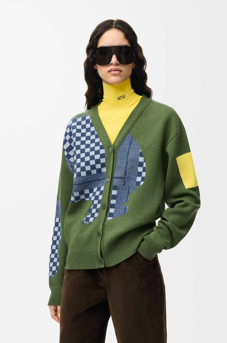 LOEWE Cárdigan en lana Verde Caqui/Multicolor