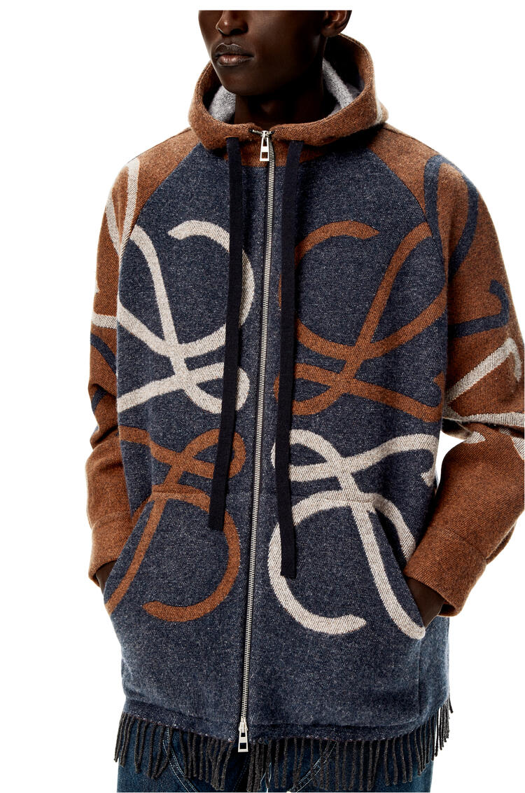 LOEWE Parka en lana y cashmere con capucha Marino/Marron pdp_rd