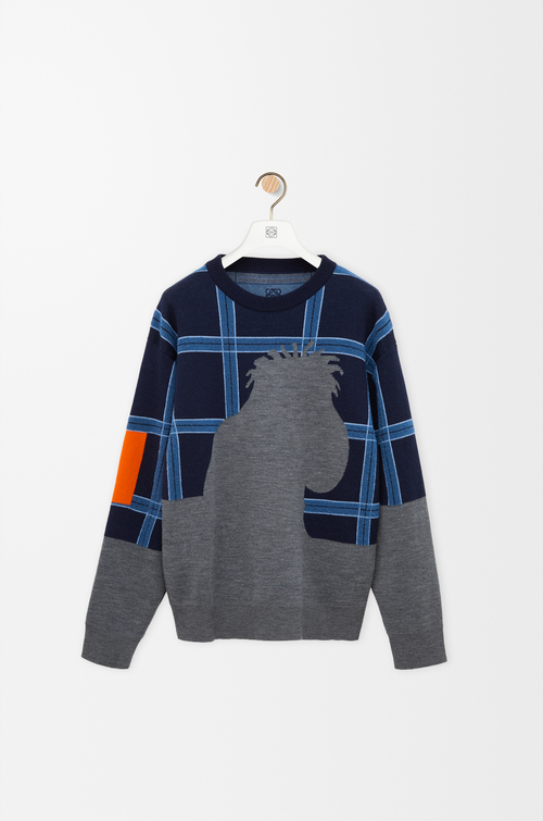 LOEWE Pullover aus Wolle Grau/Mehrfarbig