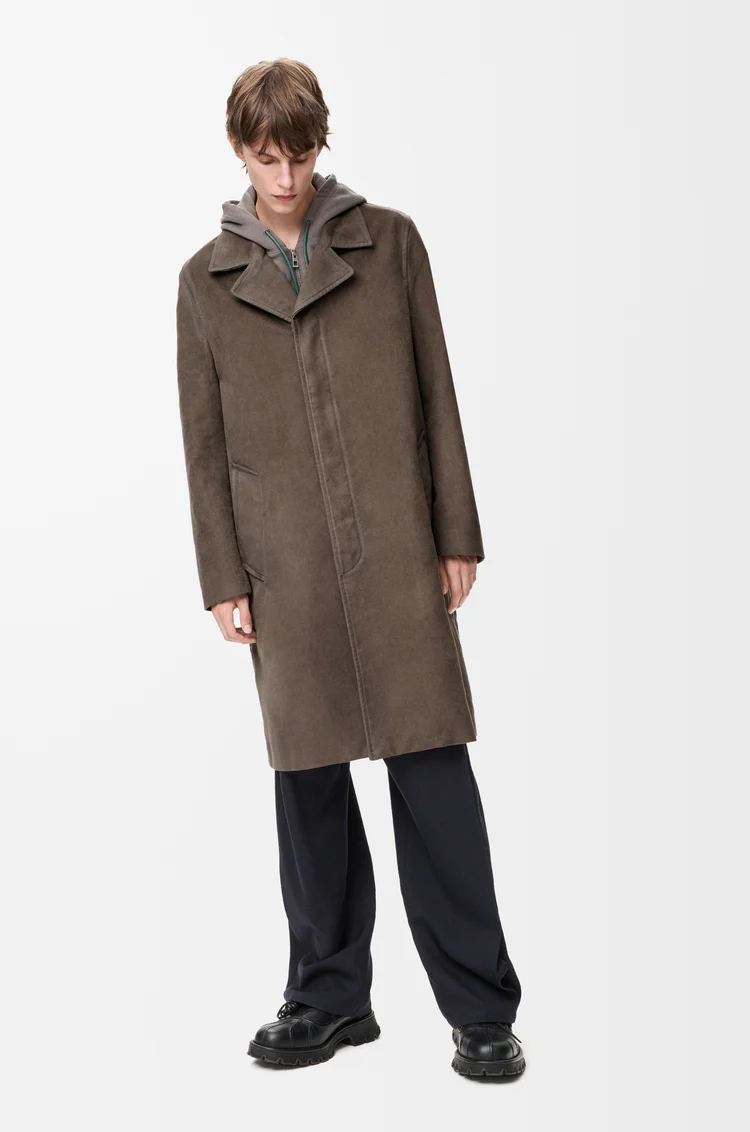 LOEWE 棉質混紡大衣 卡其棕