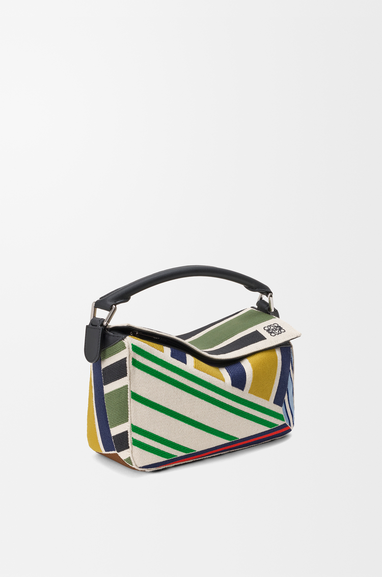 LOEWE Small Puzzle bag in embroidered canvas Ecru/Multicolor