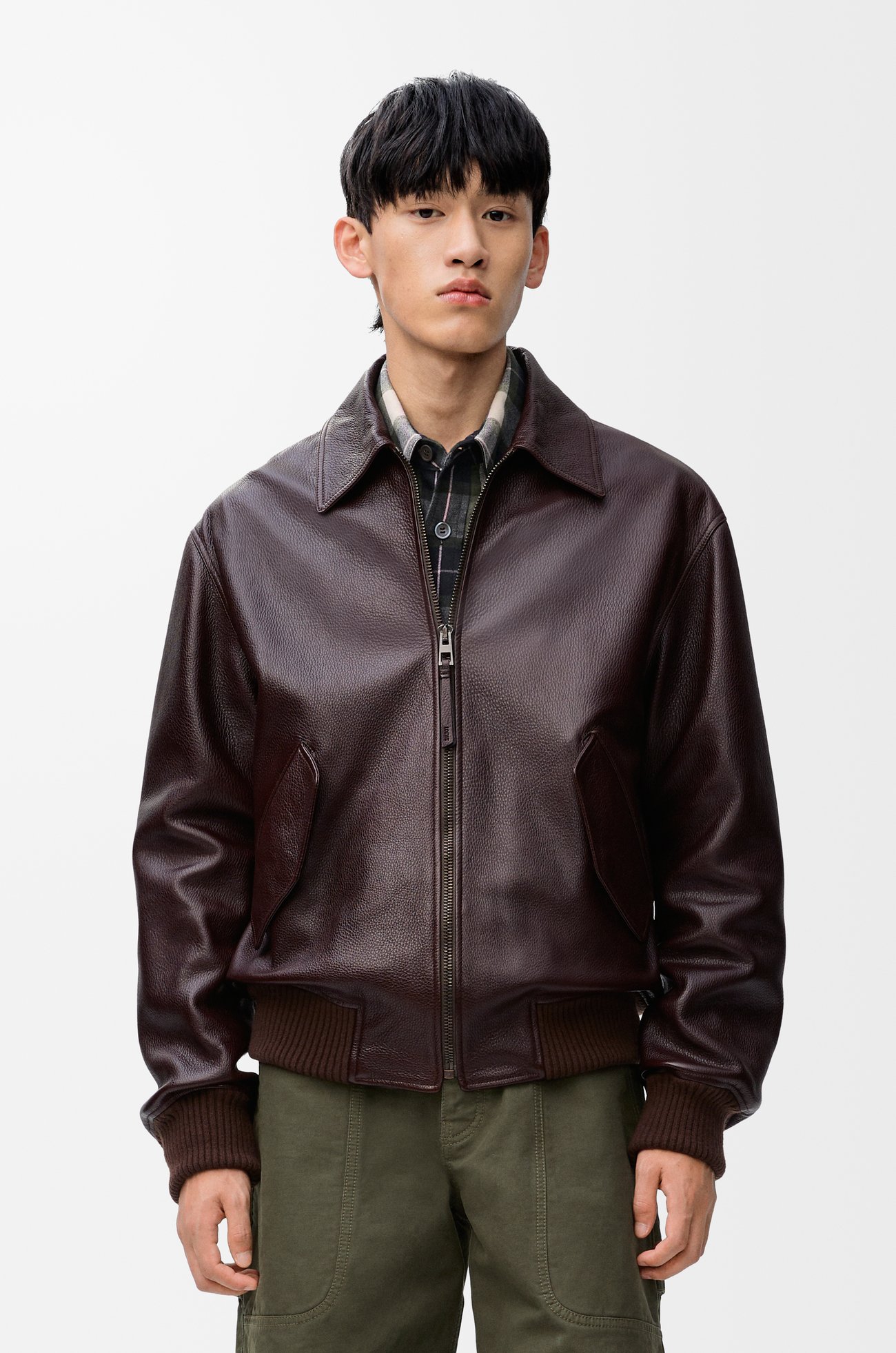 LOEWE Aviator jacket in deerskin Oxblood