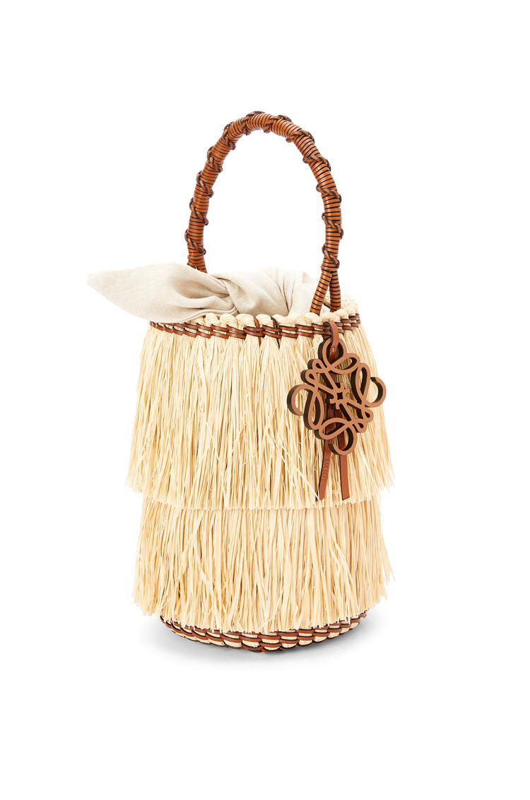 LOEWE Frayed Bucket bag in raffia and calfskin Natural/Tan