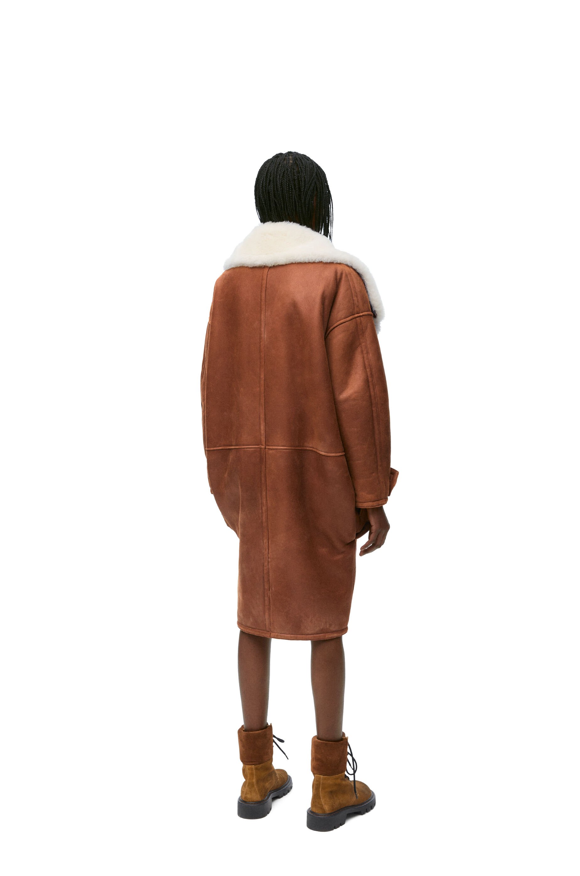 Pebble coat in shearling White Brown LOEWE