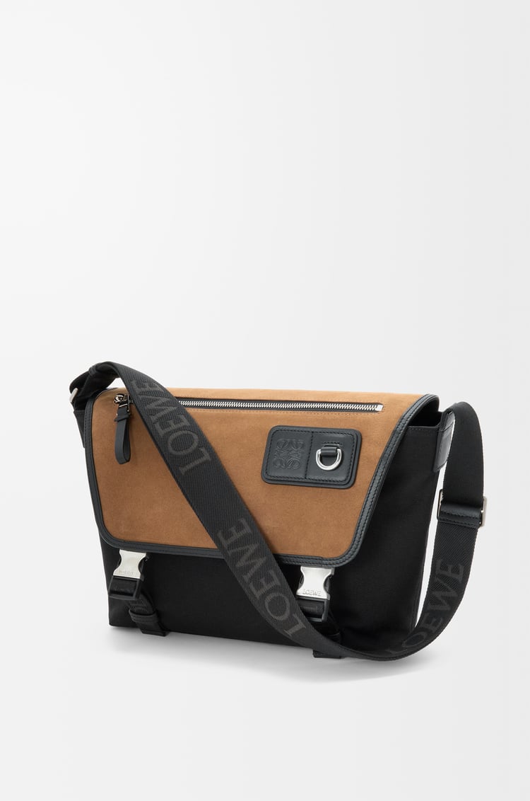 LOEWE Medium Flex messenger in canvas and suede Black/Dark Gold