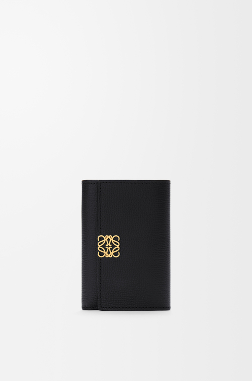 LOEWE 애너그램 스몰 버티컬 지갑 - 페블 그레인 카프스킨 블랙/골드