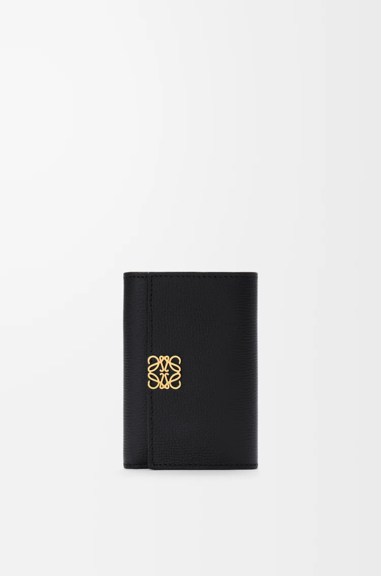 LOEWE 애너그램 스몰 버티컬 지갑 - 페블 그레인 카프스킨 블랙/골드