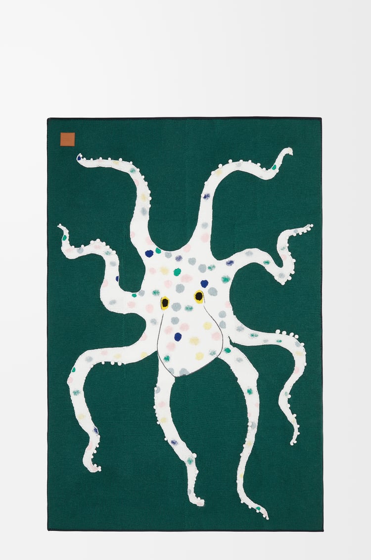 LOEWE Octopus blanket in wool and alpaca blend Dark Green/Multicolour