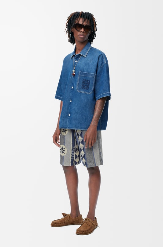 LOEWE Short sleeve shirt in denim Light Blue