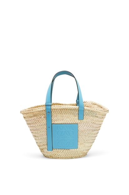 LOEWE Basket bag in raffia and calfskin Light Blue