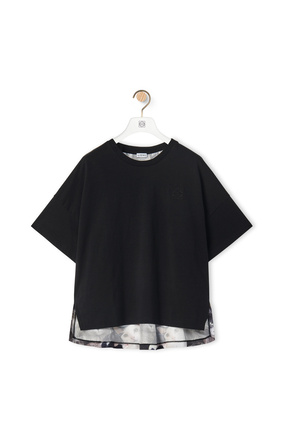 LOEWE Camiseta en algodón y seda con estampado de gatos Negro/Multicolor