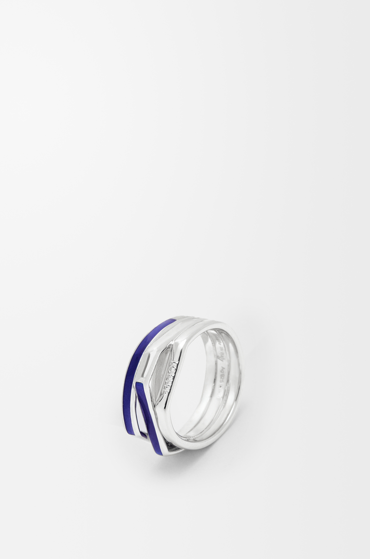 LOEWE Anillo Stacked en plata de ley y esmalte Plateado/Azul