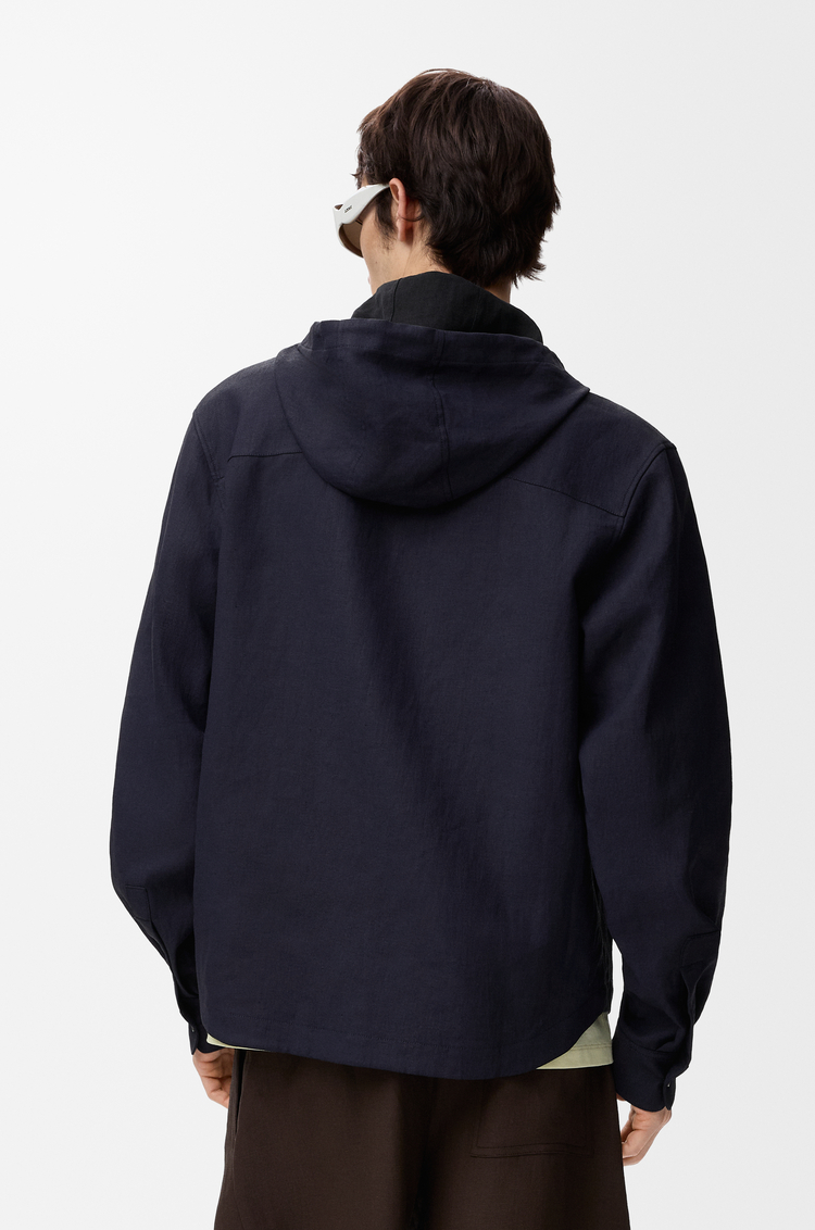 LOEWE Camisa con capucha en algodón y lino Azul Marino/Negro