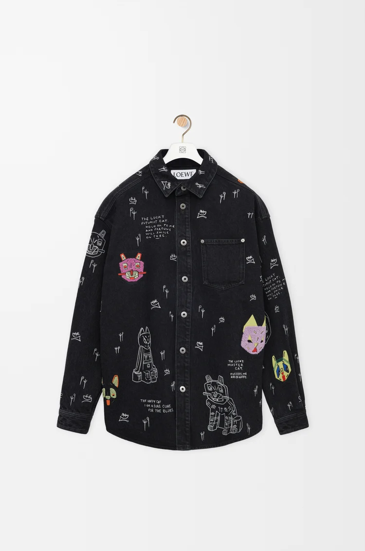 LOEWE Giacca-camicia in denim Nero/Multicolore