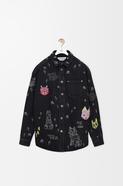 LOEWE Giacca-camicia in denim Nero/Multicolore