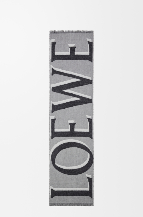 LOEWE Scarf in wool and cashmere Light Grey/Grey
